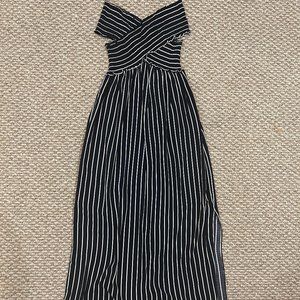 Aqua Striped Off the Shoulder Midi Dress (Size: S)